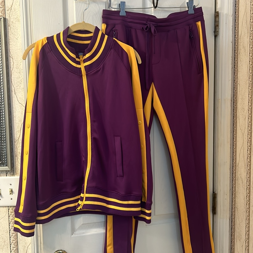 Purple & Yellow Track Pantsuit - Stylish Two-Piece Athletic Set